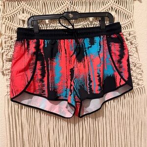 Fabletics Large Red and Blue Patterned Athletic Shorts Workout Gym Running Short